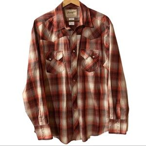 Vintage Wrangler Red Black White Plaid Snap Western Rodeo Rockabilly Urban XL